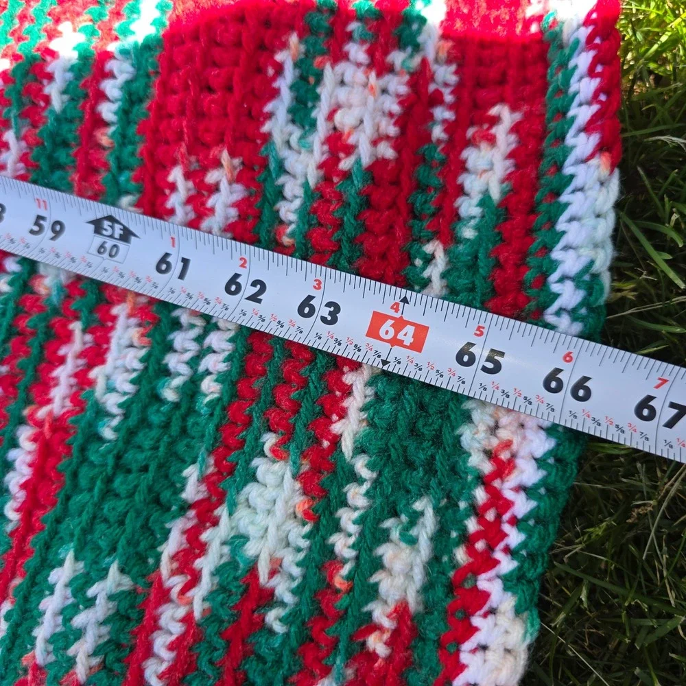 Handmade Crochet Christmas Blanket Red Green White Variegated Afghan Throw 84x64